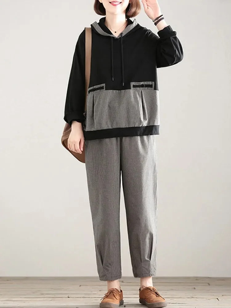 Женский повседневный комплект из 2 предметов пуловер с капюшоном и