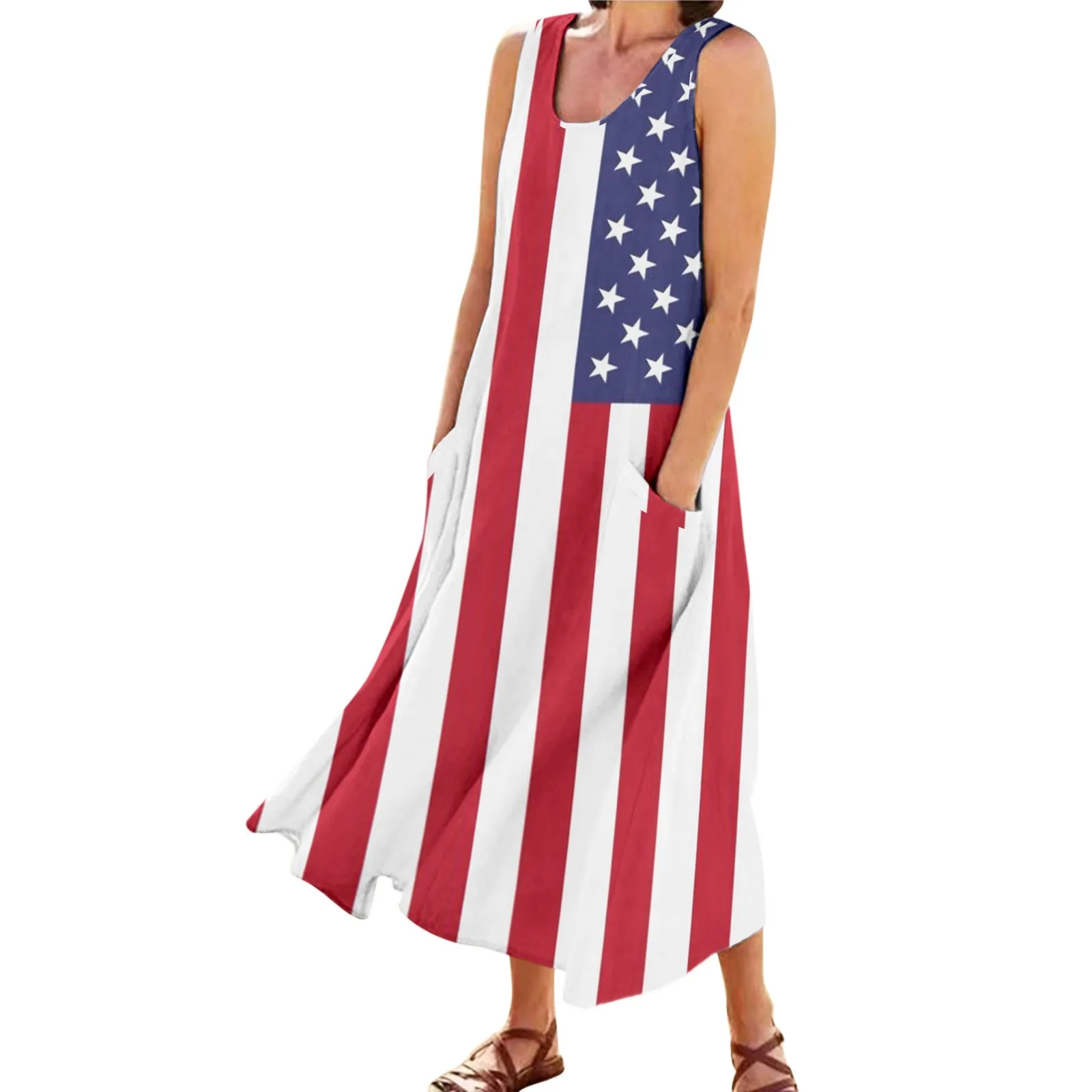 

Женское длинное платье с круглым вырезом, с карманами