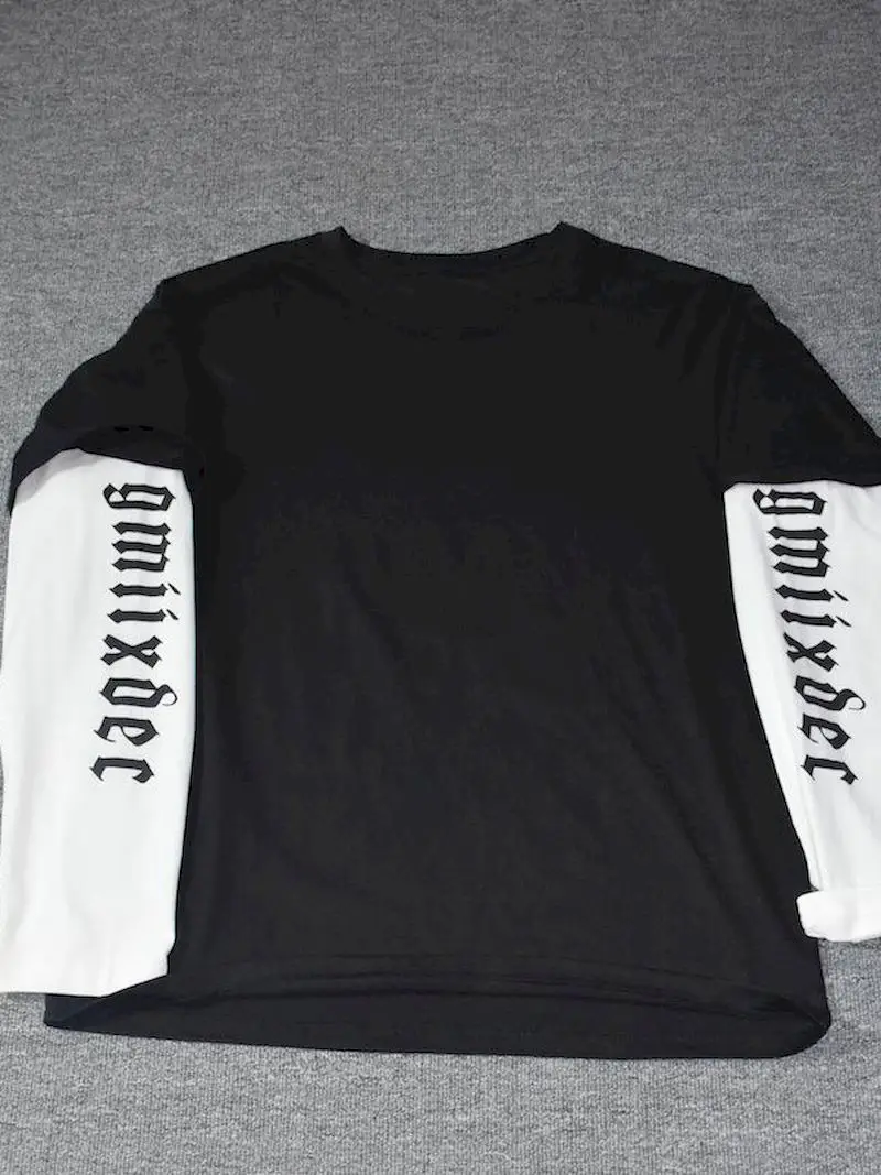 

Harajuku Long Sleeve Fake Two-piece T Shirt Striped Big Shirts Men Clothing Men Fashion 2022 New Oversized Tees Clothes Tshirt
