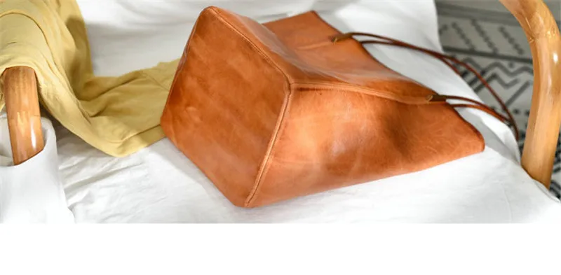 Vintage designer handmade Genuine leather female handbag fashion luxury natural first layer cowhide women tote shoulder bag