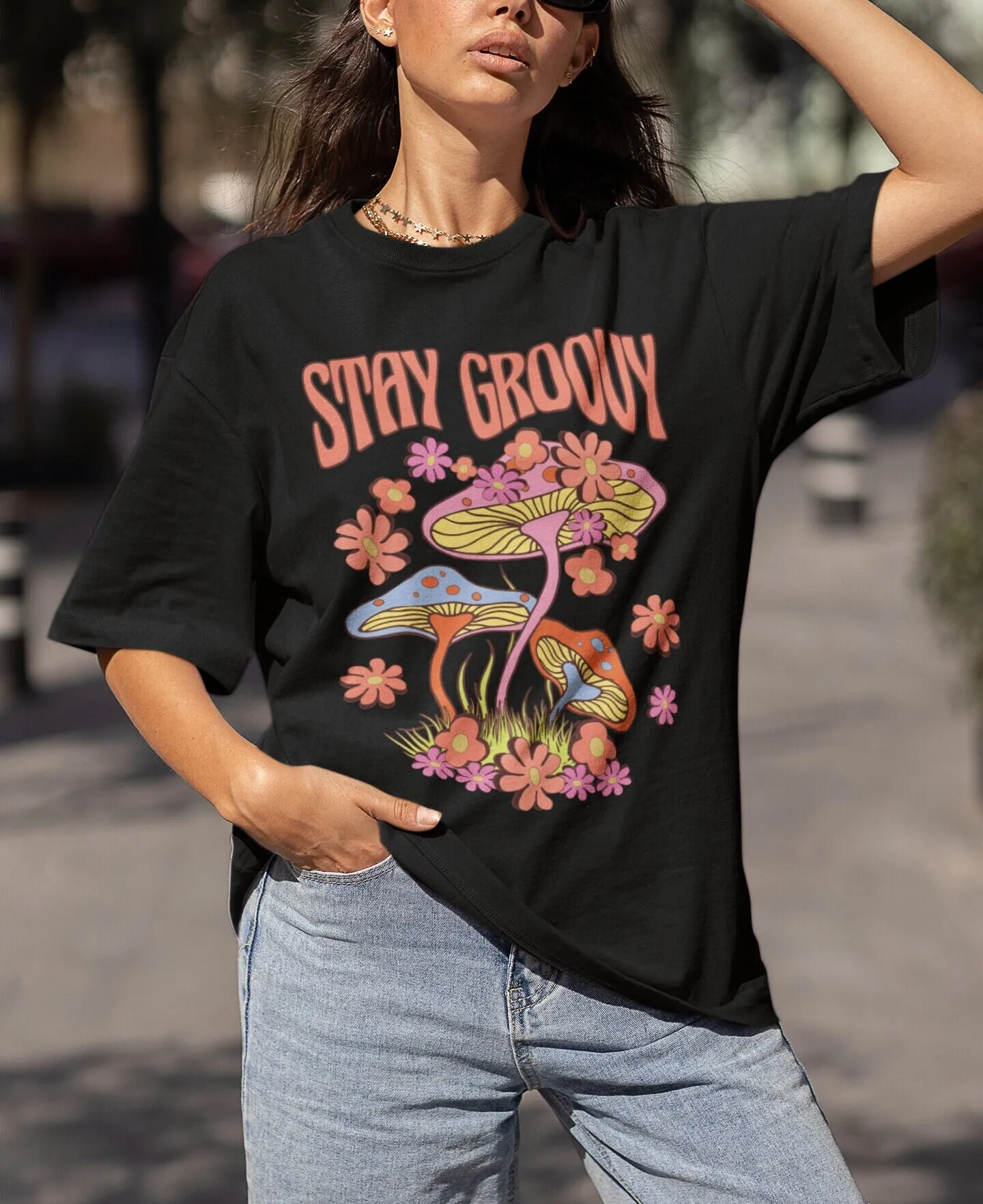 Футболка с грибами Stay Groovy Cottagecore топ в стиле хиппи 70-х годов одежда ретро Trippy