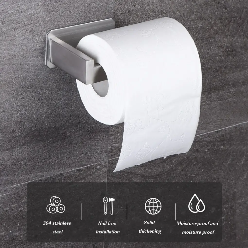 

Stainless Steel Wall Toilet Paper Roll Holder Black Silver Self Adhesive Toilet Paper Holder for Bathroom Stick Wall Towel Rack