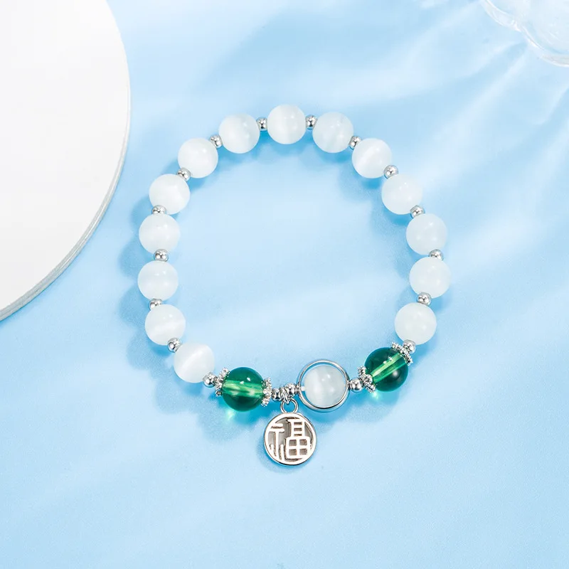 

China-Chic New Chinese Fu Brand Beaded Bracelet Female Cat's Eye Stone Boudoir Jasper Bead Handstring