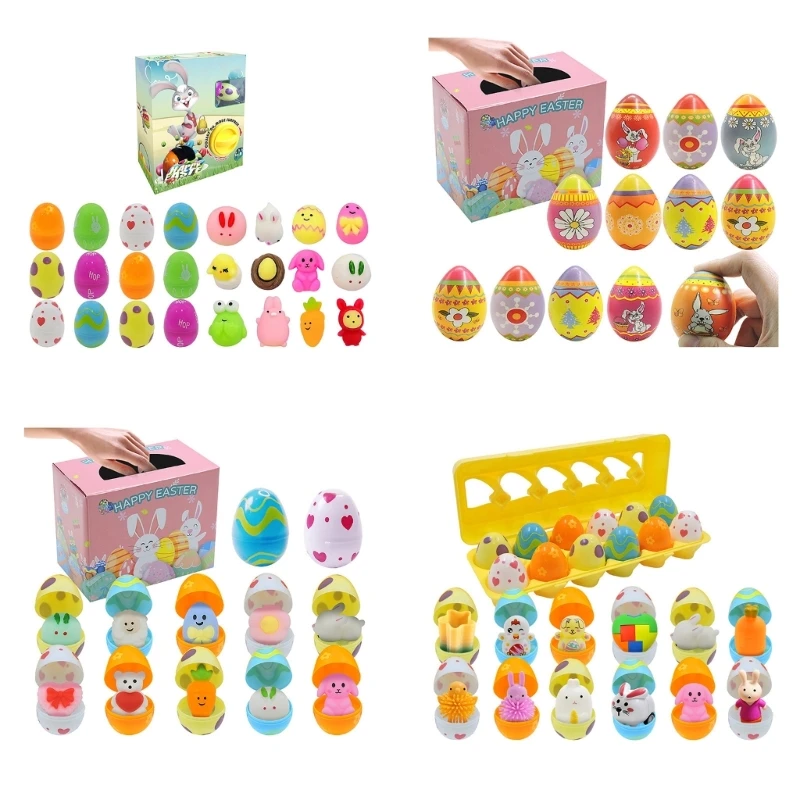 

12pcs Easter Egg Filled with Toy Colorful Soft Easter Egg for Kids Basket Stuffers Fillers, Eggs Theme Hunt Game