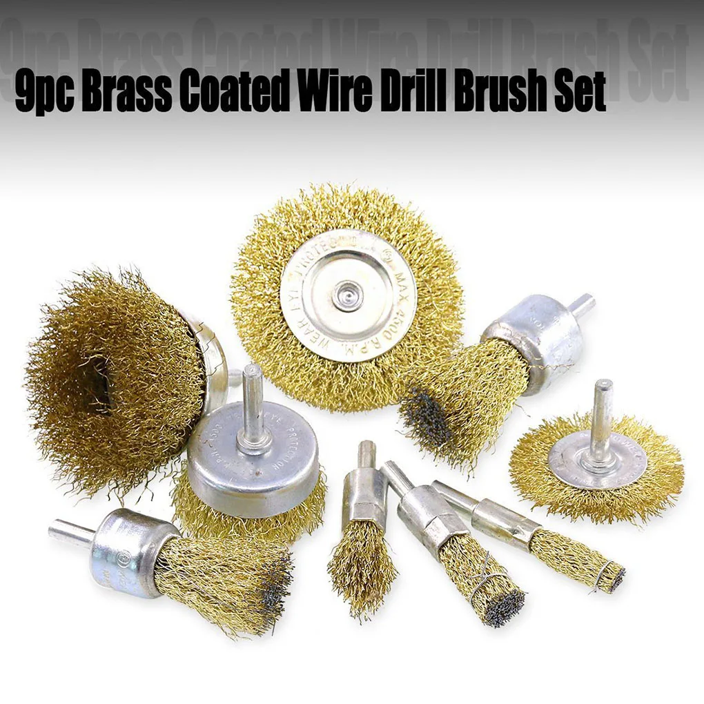 

9pcs Brass Brush Wire Wheels Brushes Drill Rotary Tools Engraver Grinder Polishing Metal Rust Removal Brush Set Tools Brush