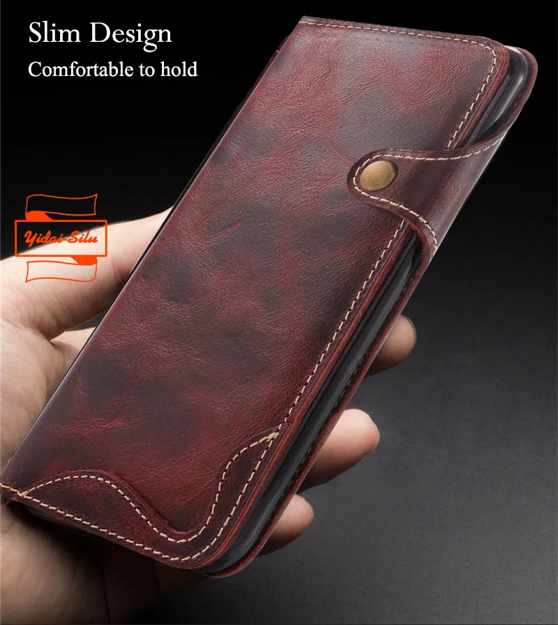 Yidai-Silu Чехол-книжка из натуральной воловьей кожи с магнитной кнопкой и держателем