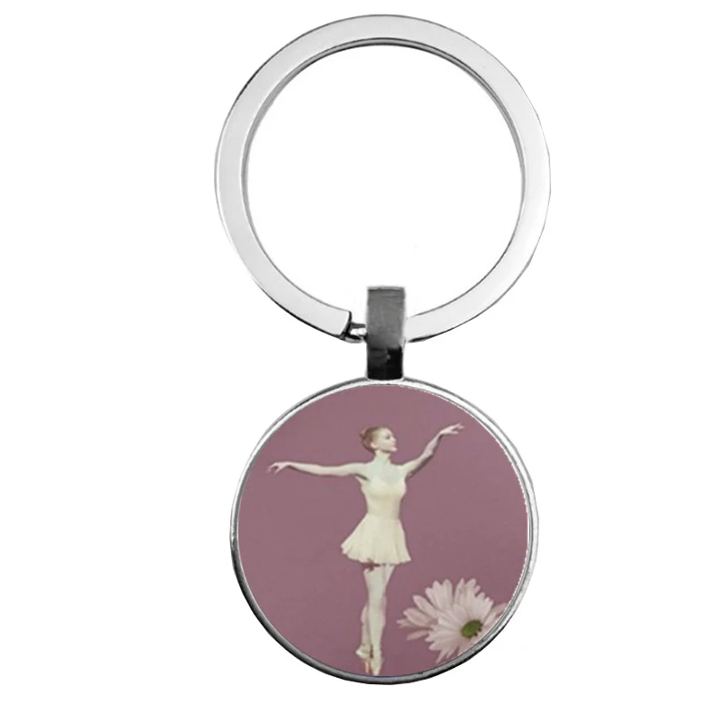 Брелок для ключей со стеклянной выпуклой балериной девушкой брелок с рисунком