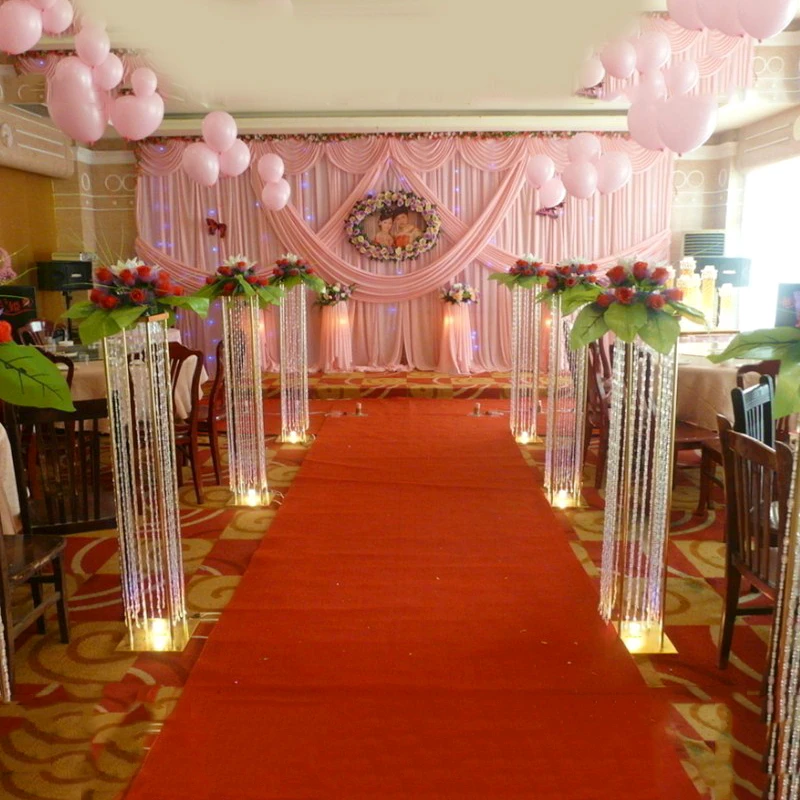

Wedding Decoration High Quality Iron Gold Plated Crystal Bead Chain Square Wedding Road Guide Table Decor Wholesale Retail