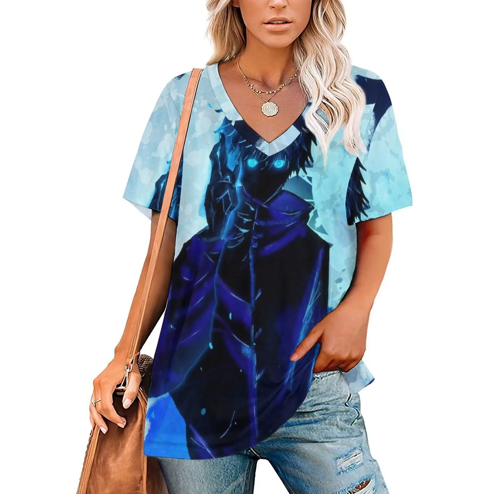 

V Neck Short-sleeve Women Shirt Printed Jujutsu Kaisen 3D Women Print T-shirt