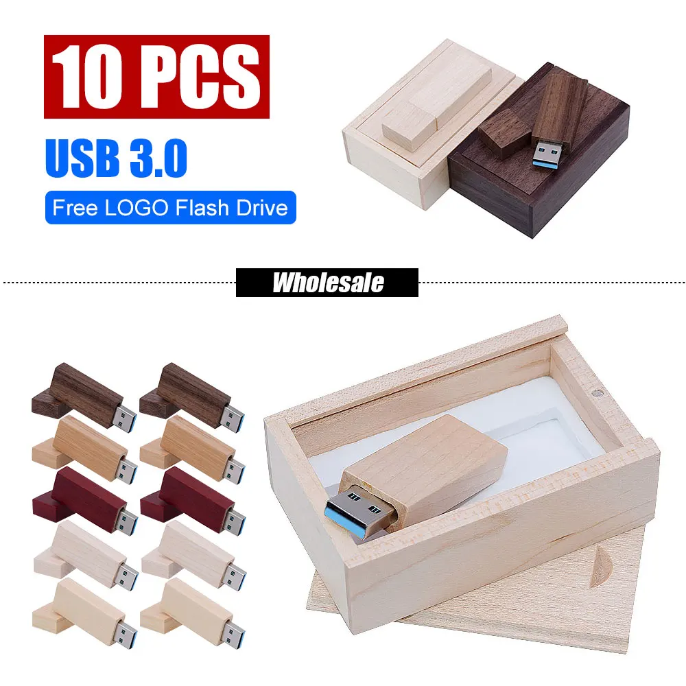 

Флэш-накопитель USB 3,0 деревянный с коробкой и логотипом клиента, флэш-накопитель из клена, 4 ГБ, 16 ГБ, 32 ГБ, 64 ГБ, 10 шт.