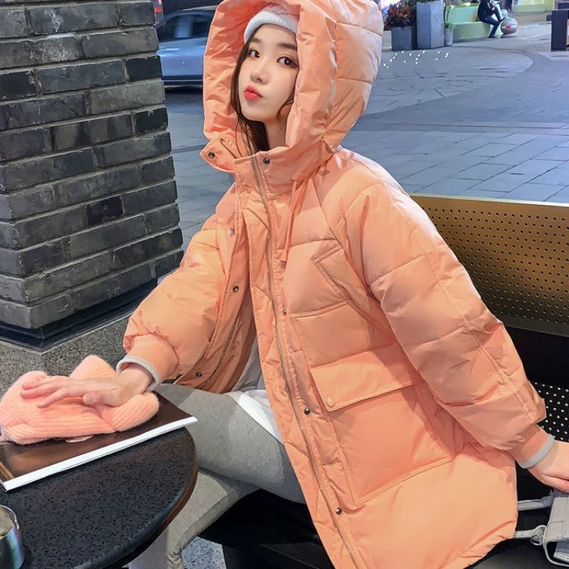 Winter Women Long Casual Sweet Cotton Coats Hooded Loose Thicken Warm Jacket Korean Padded Parkas High Quality Female Clothing