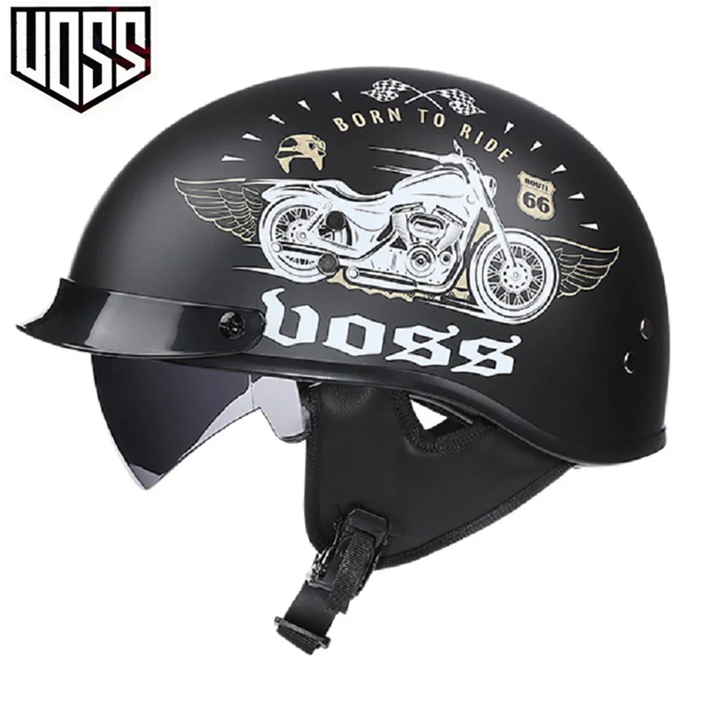 

VOSS Fashion Vintage Endoscope Crash Half Helmets Half Open Face Motorcycle Helmet Electric Motorbike Scooter Riding Casco Moto