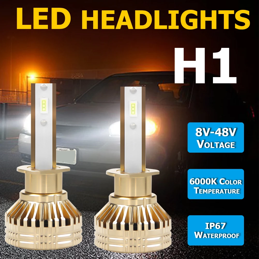 

1 Pair LED Car Light Bulbs 9005 9006 H1 H4 H7 H11 60W 6000K 6000LM Headlight 360 Degree Rotary Clip without Black Spot