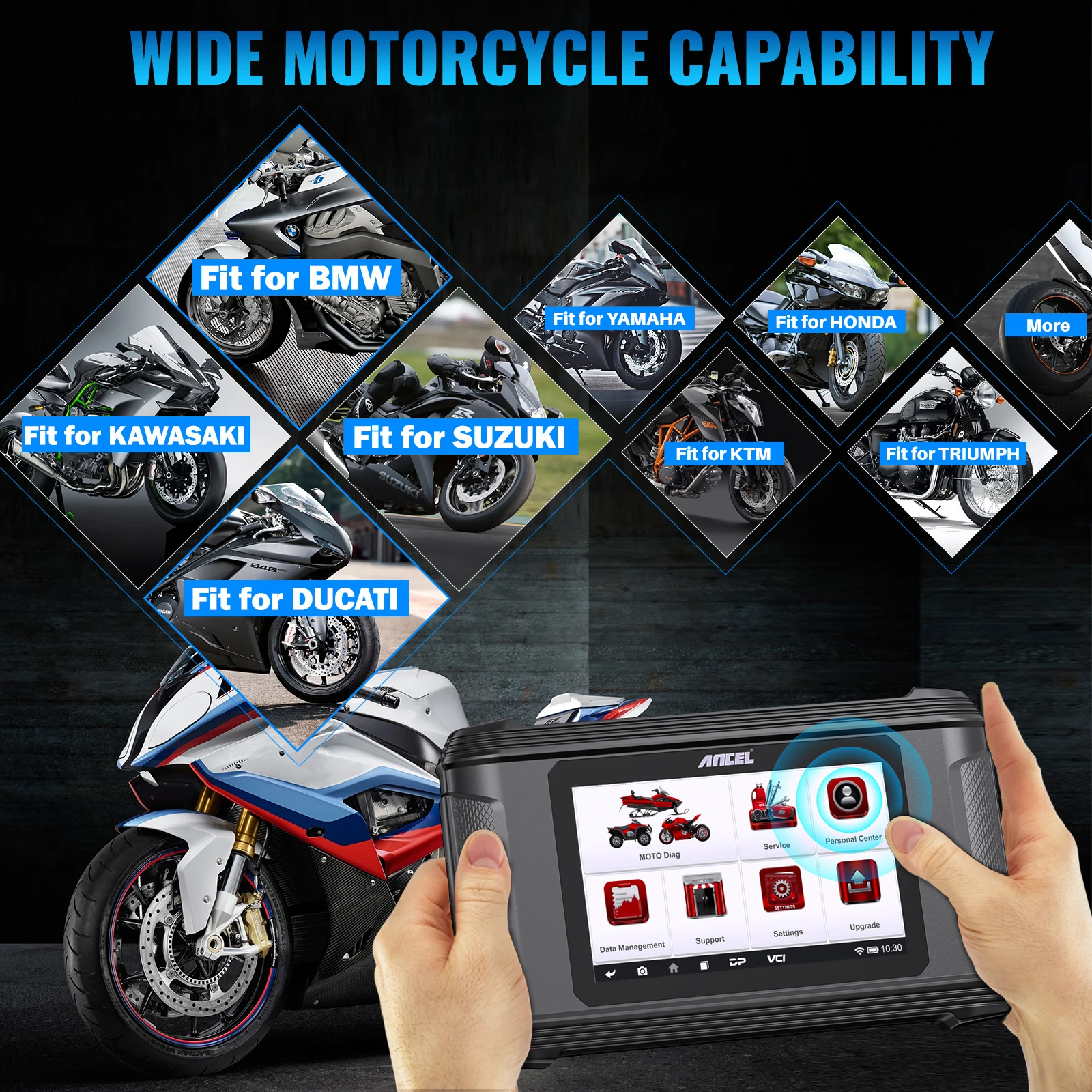 Диагностический инструмент для мотоцикла ANCEL MT500 2024 тестер сканера OBD2 BMW HONDA YAMAHA