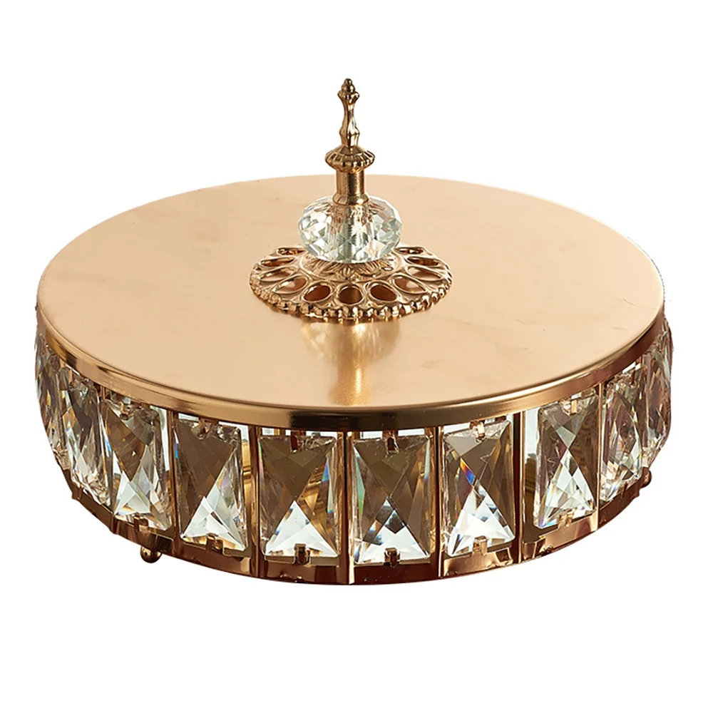 

European Crystal Metal Storage Tray Dotted Fruit Plate Freezing Jewelry Display Rotary Candy Decor Tray Mirror - Gold