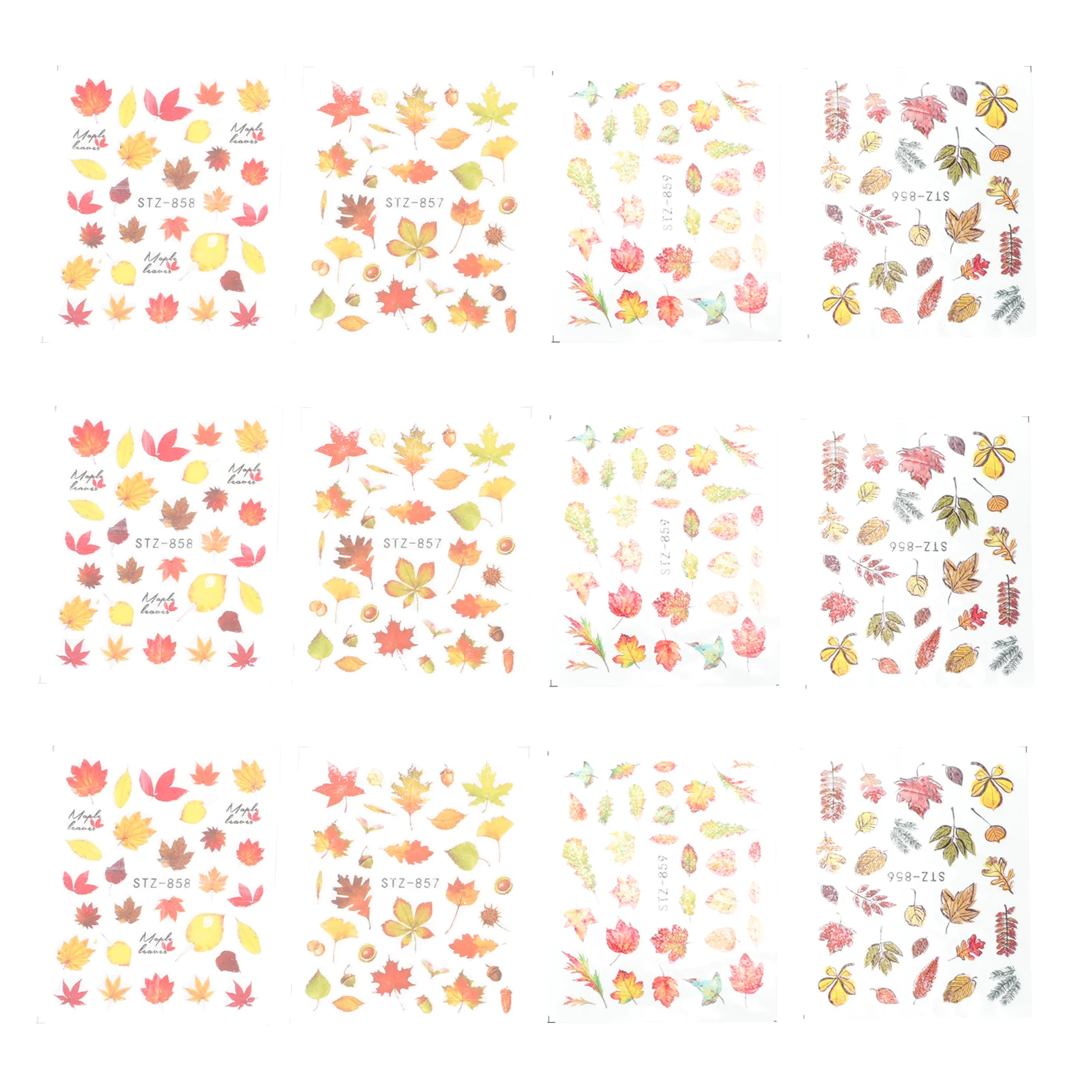 

40 Sheets Fresh Nail Sticker Lifelike Watermark Autumn Maple Leaf Nail Decal