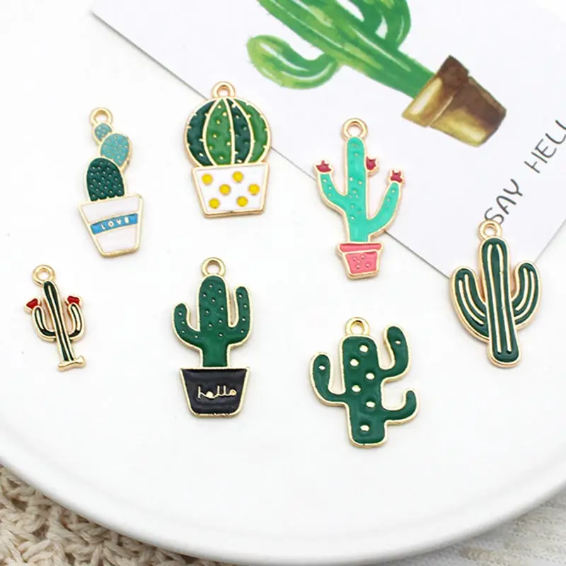 

10pcs Cactus Charms for Earring Making DIY Handmade Jewelry Accessories Simple Metal Golden Pendant Material Wholesale Bulk
