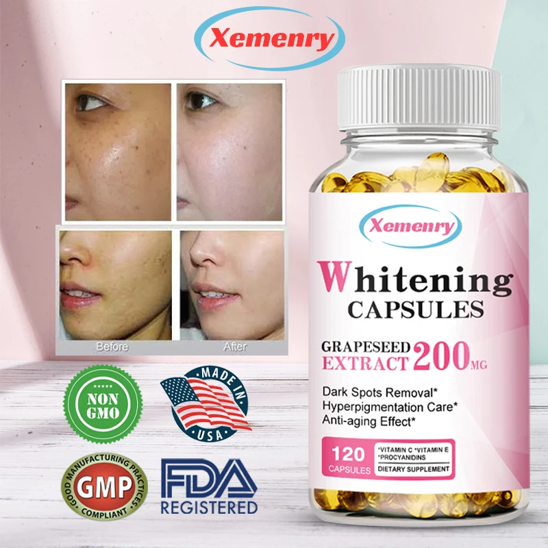 

Xemenry Whitening Capsules Dark Spot and Acne Scar Remover Vegan Skin Bleaching Capsules Anti-Aging and Antioxidant