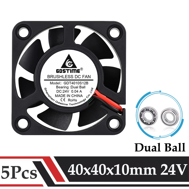 5 Piece Gdstime Smart Fan 24V 40x40x10mm 4cm Ball Bearing Small DC Cooling Fan 40mm x 10mm 4010 PC Case Cooler High Qulity