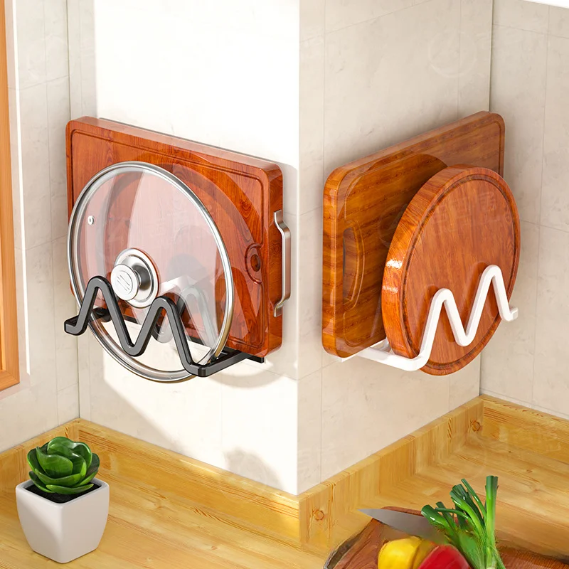 

Creative Multi-functional Double-layer Pot Lid Holder Wall-mounted Space Aluminum Pot Lid Rack Punch-free Kitchen Storage Rack