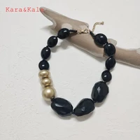 karakale short black necklace bead chain gold acrylic beads exaggerated style handmade vintage necklaces womens necklaces
