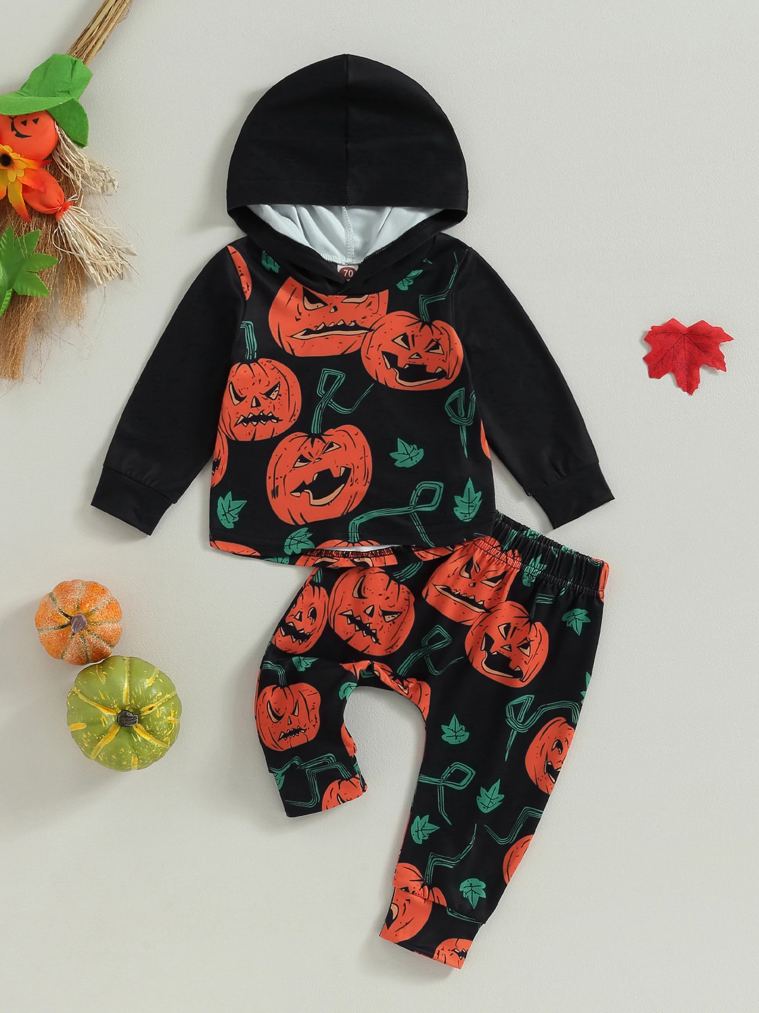 

Toddler Halloween Costume 2Pcs Set Ghost Print Long Sleeve Hoodies Sweatshirt Tops Long Pants Fall Clothes 1-4 Years Tracksuits