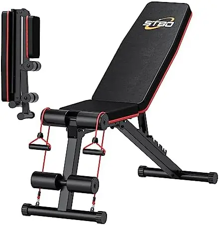 

Adjustable Folding Weight Bench,Foldable Incline Decline Workout Bench Sit Up Bench with Resistance Band,Multifunctional Bench H