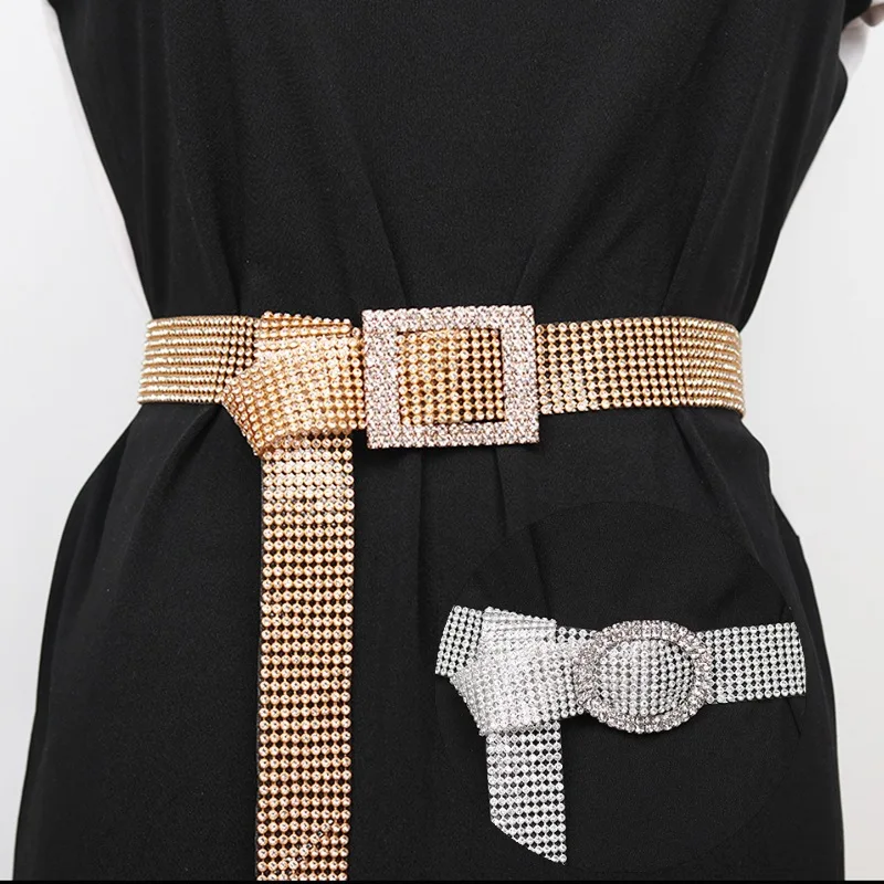 2023 Fashion Rhinestone Belt Ladies with Skirt Jeans Decoration High Quality Belts for Women Luxury Designer Brand Gold Silver