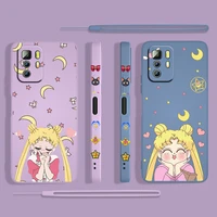 anime sailor moon girl for xiaomi redmi note 11 11s 10 10s 9 9s 9t 8 8t 7 5 pro 5g tpu liquid left rope phone case fundas cover