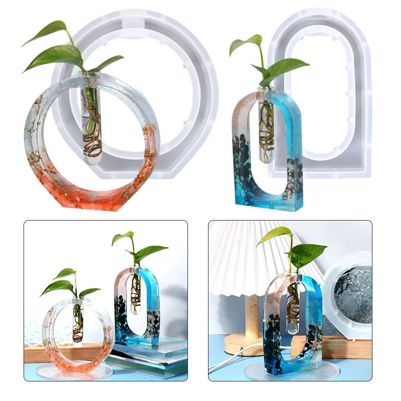 DIY Hydroponic Vase Test Tube Mirror Silicone Mold Elliptical Shaped Plant Flower Vase Epoxy Molds For Handmade Resin Making Dec