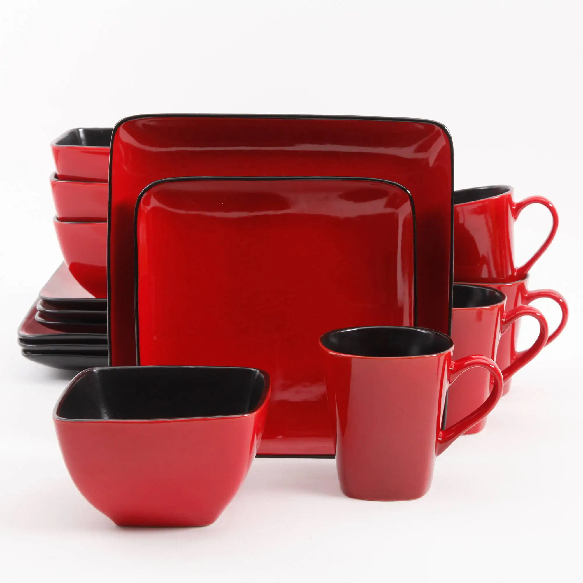 Купить красную посуду. Столовый сервиз quadrato Oxfo Red Black. Сервиз quadrato Black Oxfo Red 44 пр. Stoneware Dinnerware Set посуда. Томпсон набор столовой посуды черно красный.