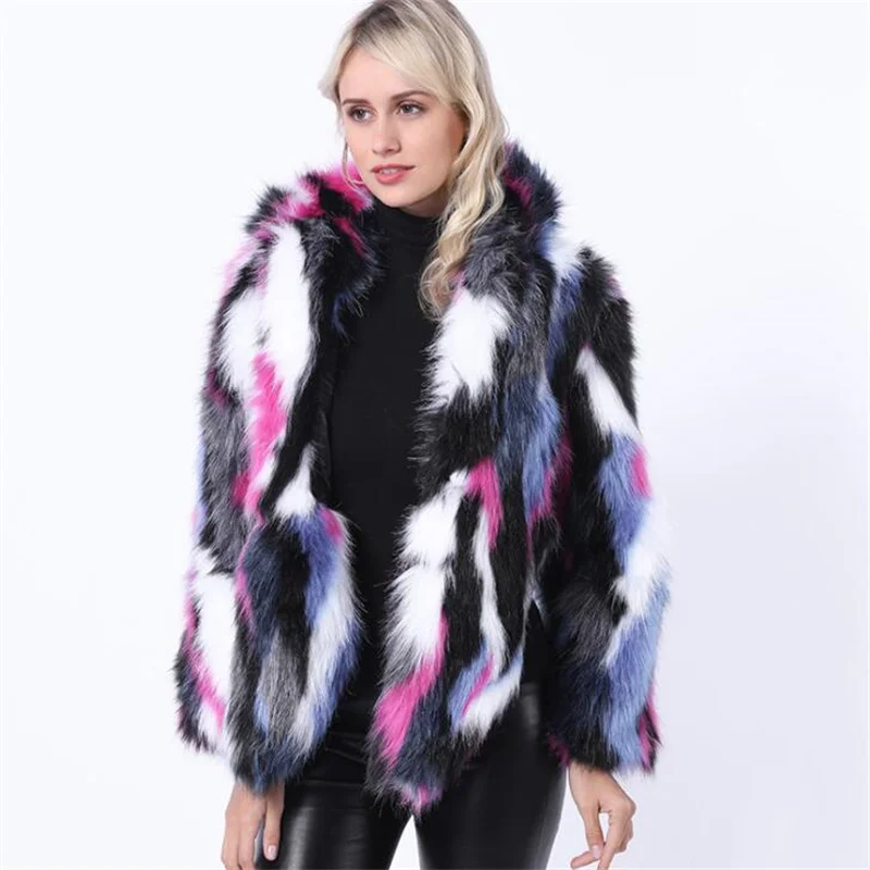 Autumn multicolor faux fur leather jacket womens warm short fur leather coat women loose jackets winter thicken fashion b534