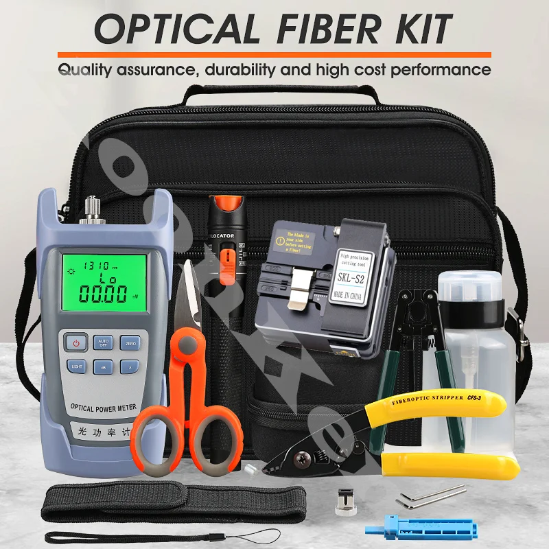 16Pcs/lot Fiber Optic FTTH Tool Kit with SKL-S2 Fiber Cleaver Optical Power Meter 10mw Visual Fault Locator Wire Stripper