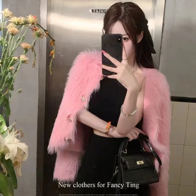 Женский укороченный кардиган из искусственного норкового кашемира