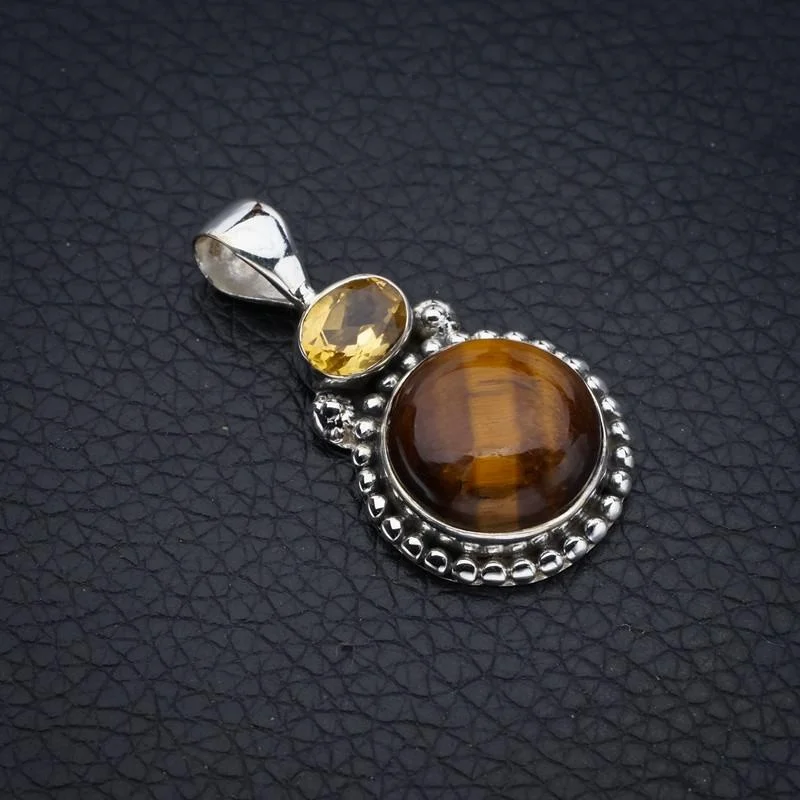 

StarGems, тигровый глаз, цитрин, ручная работа, 925 пробы, Серебряный кулон 1,5 "F4099