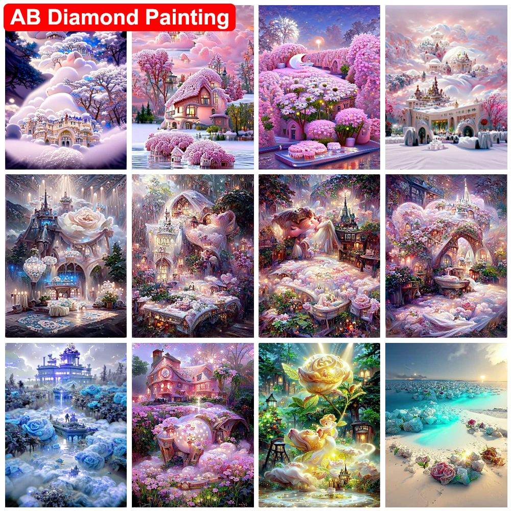 

AB Diamond Painting Fantasy Castle 5D DIY Flower Diamond Embroidery Landscape Mosaic Cross Stitch Kits Art Home Wall Decor Gifts