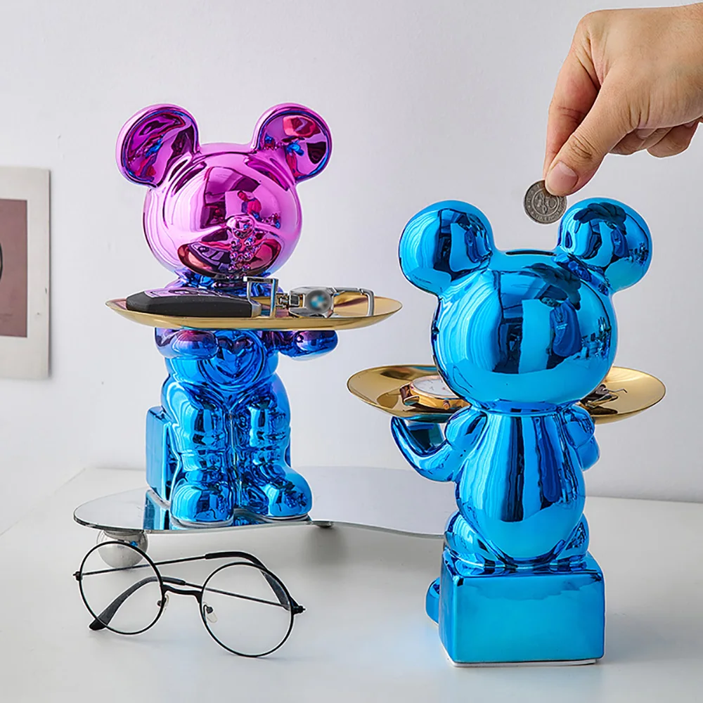 

Nordic Bear Sculpture Resin Statue Kawaii Accessories Living Room Home Decoration Key Candy Storage Room Decor Children's Gifts