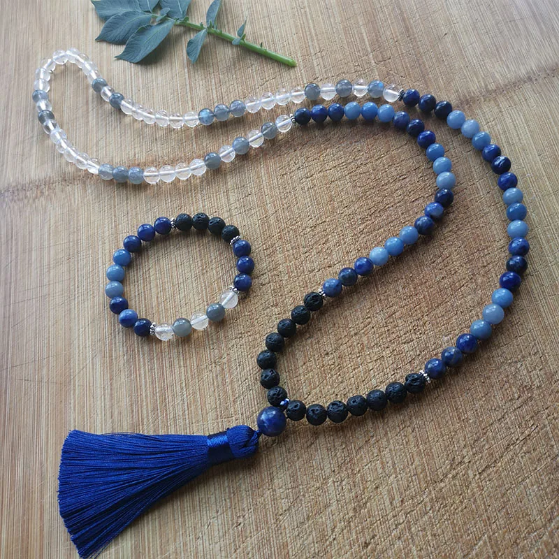 Ювелирные изделия ожерелье из бисера 8 мм Mala кристаллов 108 Beads Bule Yoga Jewelry