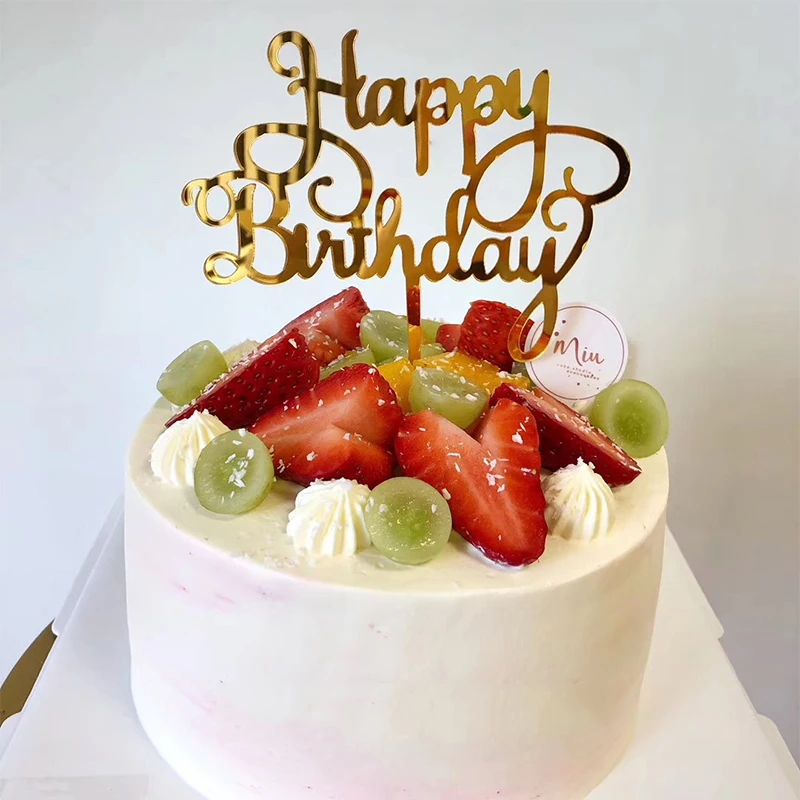 

Personalized Birthday Cake Insert Card Favor Gold Acrylic Cakes Toppers Mother Day Gift Decor Wedding Party Boutique Ornament