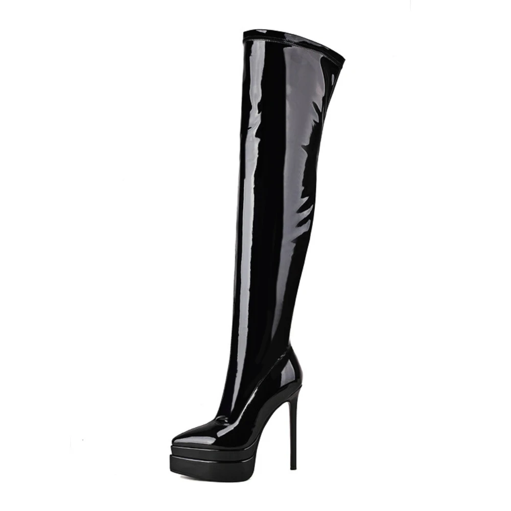 2023 Spring Autumn Thigh High Boots Women Pointed Toe Stiletto Heels Platform Over The Knee Boats Sexy Party Shoes Big Size 43