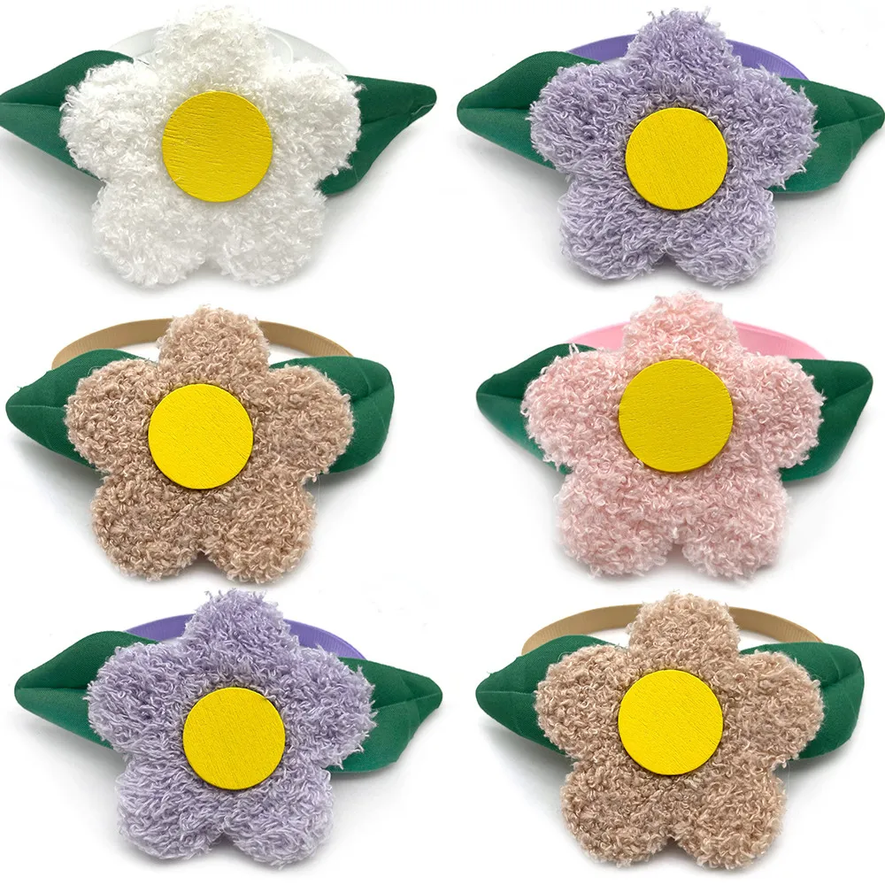 

50/100pcs Pet Accessories Dog Bow Tie Small Dog Cat Bowtie Necktie Plush Flowers with Leaves Dog Grooming Product for Small Dog