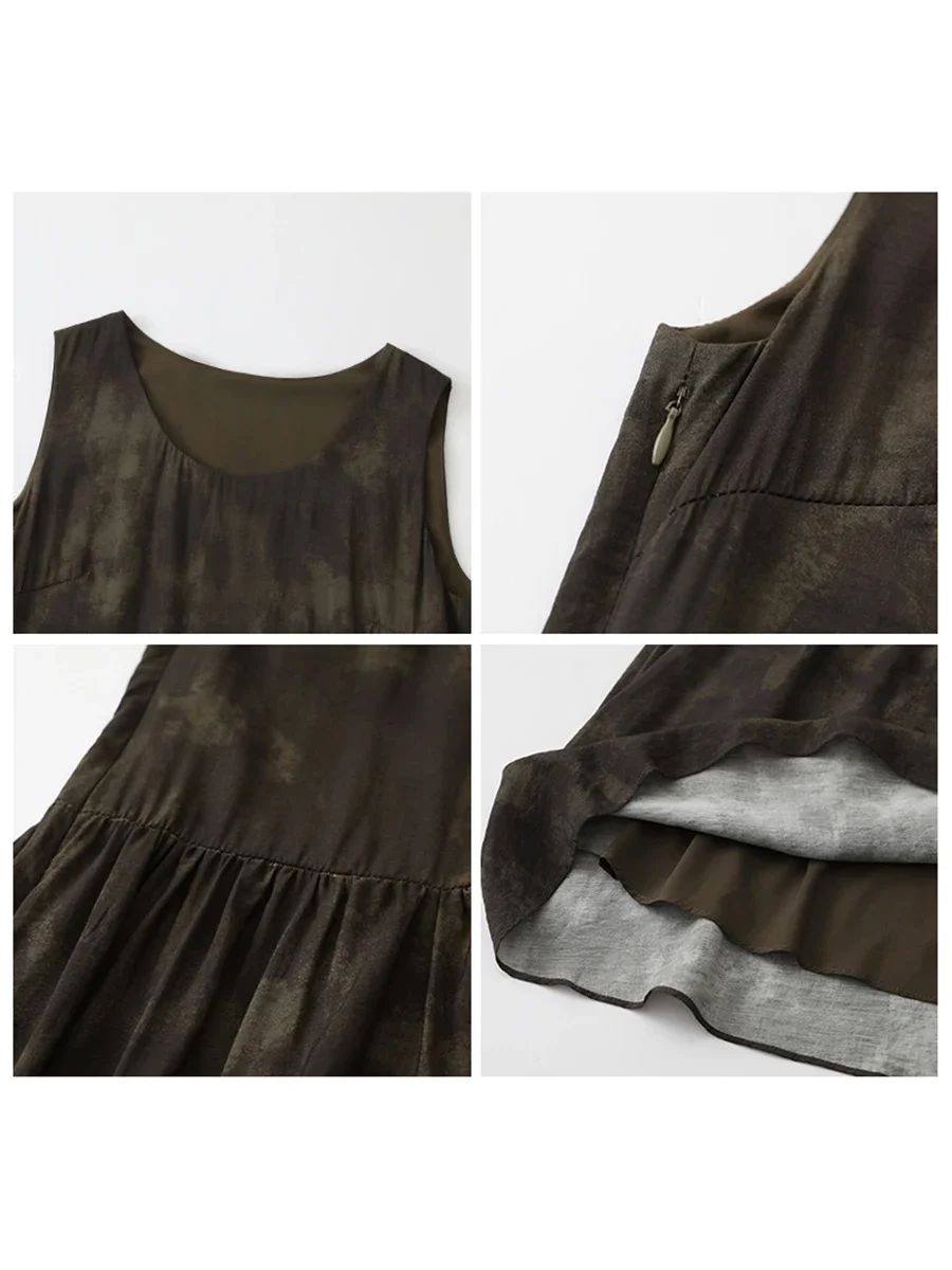 Женское платье без рукавов с круглым вырезом и принтом