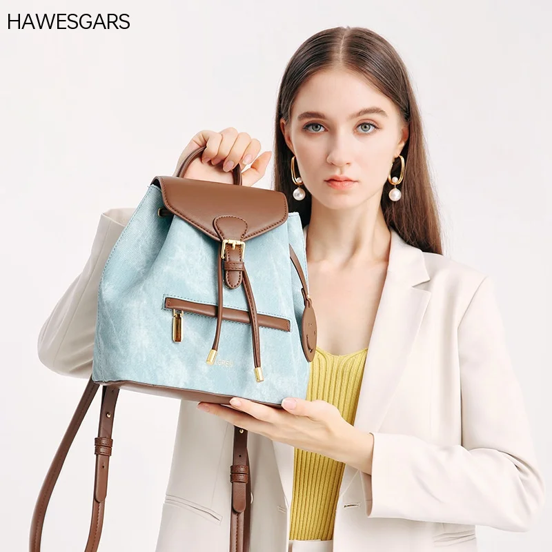 

Новая женская Высококачественная сумка hawescigar через плечо, Модный повседневный Универсальный Большой Вместительный мягкий кожаный Джинсовый Рюкзак