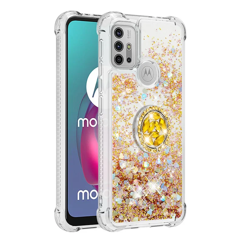 car holder ring cover liquid dynamic quicksand glitter phone case for motorola moto g30 g10 e7 stylus power play g9 e6 plus capa free global shipping