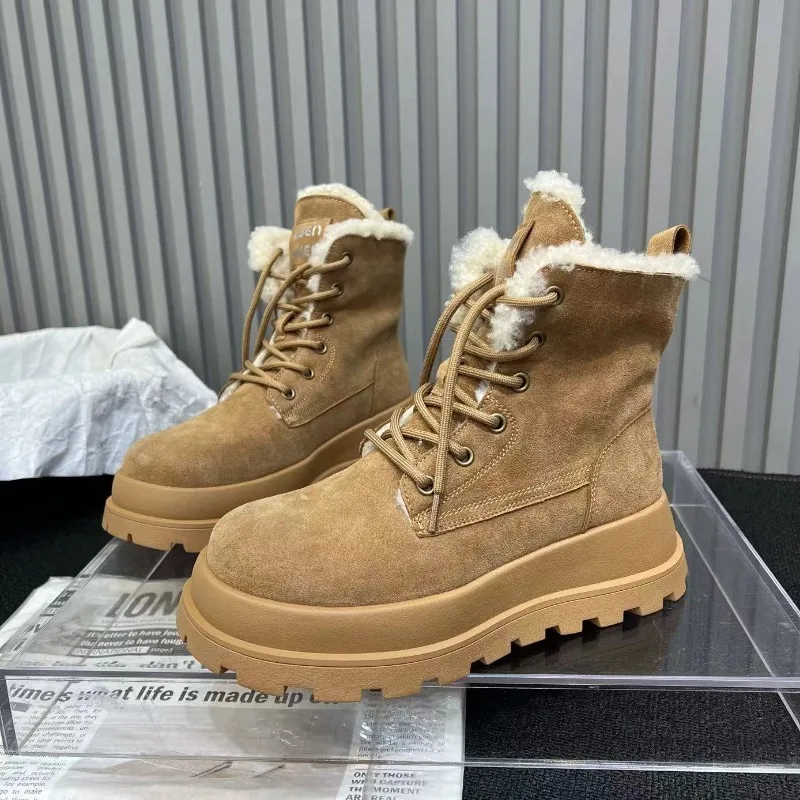 Новинка 2024 стильные замшевые зимние ботинки до щиколотки на толстой подошве