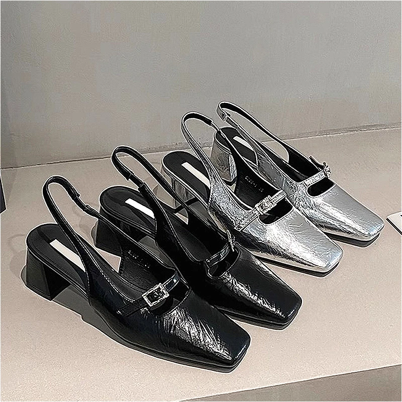 Женские босоножки на высоком каблуке модные туфли массивном с квадратным носком