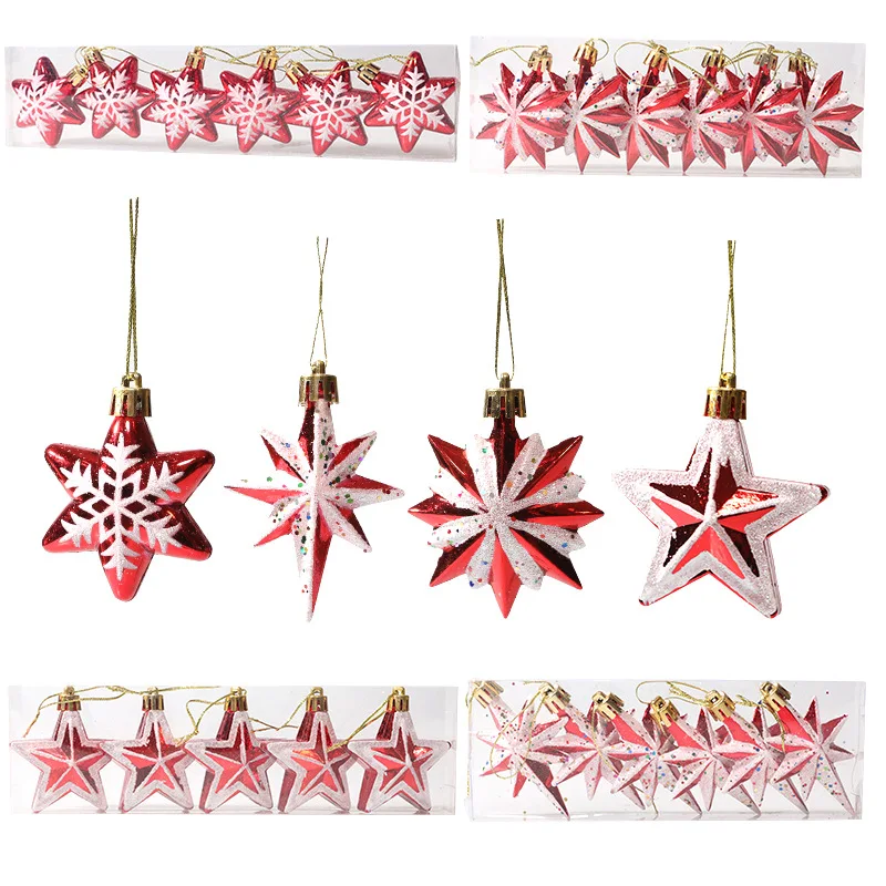 Christmas Ornaments Red White Star Christmas Tree Pendant Xmas DIY New Year 2022 Party Gifts Noel Supply Navidad 2021 Home Decor