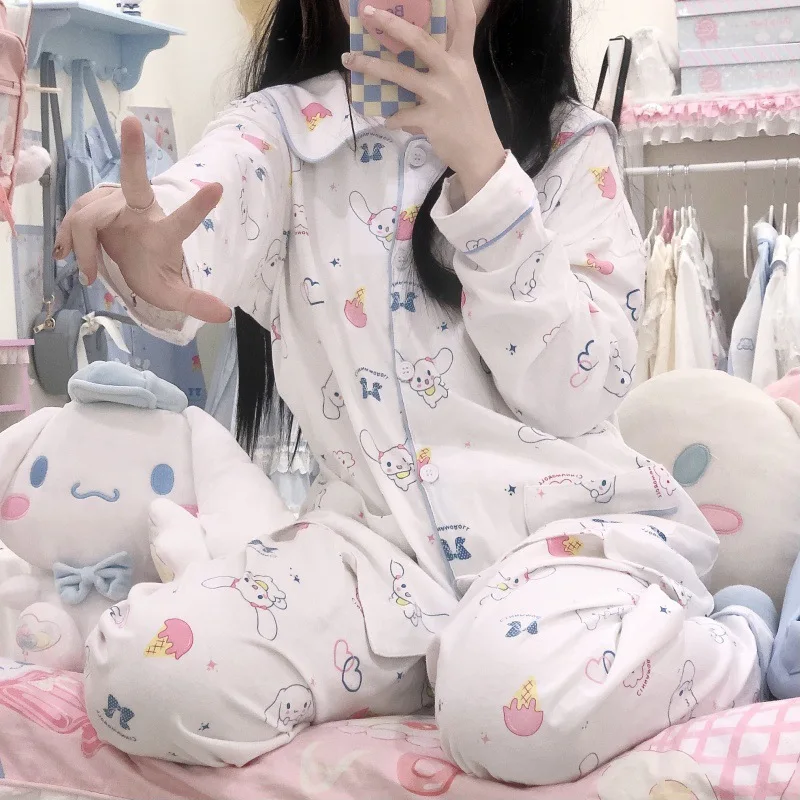 

2022 Пижама Cinnamoroll с мультяшным рисунком, весенне-осенний костюм с длинными рукавами, домашняя одежда, кавайная Женская Студенческая мягкая у...