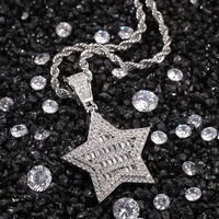 scooya square zircon pentagram pendant necklace stainless steel hip hop necklace for men party trend luxury zircon necklaces