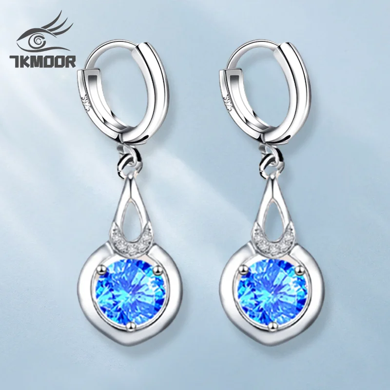 

Jewelry Wedding Gift Girl's Double Heart Natural Purple Crystal Silver Color Drop Earrings For Women